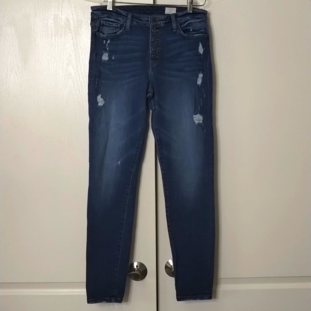 Bridge by gly womens size 30 mid-rise skinny distressed stretch jeans buttondown